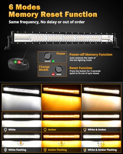 Auxbeam 6 Modes Amber White Series, 30 Inch 180W LED Light Bar Dual Color Flash Strobe Light, Spot Flood Combo Emergency Off-Road Lighting, for Trucks, Jeeps, ATV, UTV, SUV, Cars, Boats - color: 30"