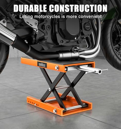 500KG Heavy Duty Motorcycle Scissor Lift, 150% Capacity 85mm-350mm Lift Range, Portable Maintenance Lift Table for Motorcycle, ATV, Scooter, Dirt Bike, with Optional Accessories