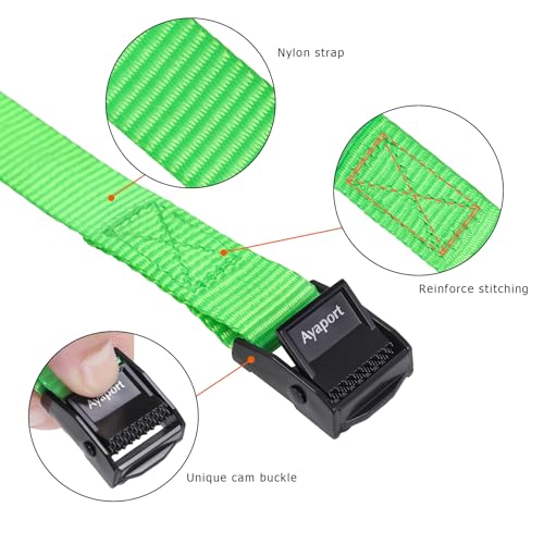 Ayaport Lashing Straps with Buckles Adjustable Cam Buckle Tie Down Cinch Strap - color: Green, size: 0.75'' x 6'