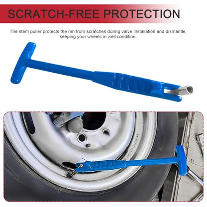 Car Tire Valve Stem Puller, Valve Stem Removal Tool, No Scratch High Tensile Strength Valves Lever Tool, Auto Tire Repair Replacement Accessories Fit for Most SUV Motorcycle Truck (Blue)