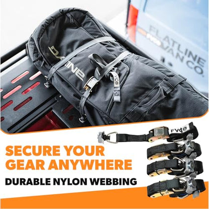 Flatline Van Co Heavy-Duty 1-Inch Cam Strap System - Adventure Van L-Track Anchors - 680 lb Nylon Cam Buckle Straps & Cam Buckle Tie Down Straps, 4-Pack 96"