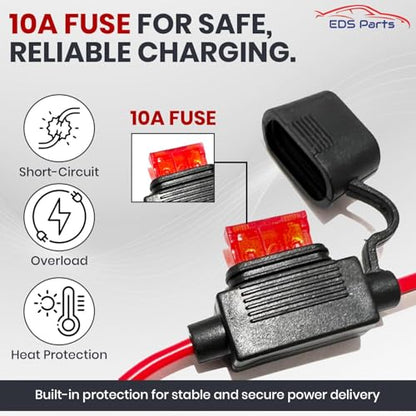 EDS 08100696 27 inch 16 AWG w 10 Amp Fuse & 2 Pin SAE Quick Disconnect Battery Charge Ring Terminal Cable Harness for Cars Trucks Motorcycle ATV RV Boats and More - trickle Charge (2 Pack)