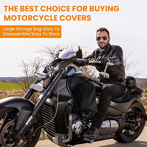 Motorcycle Covers Waterproof Outdoor Storage,420D Heavy Duty Motorcycle Tarp,Universal for All Season,with License Plate Window, 4 Reflective Strips, Lock-Holes Storage Bag (XXL -90" x 37" x 50") - size: XXL (90" x 37" x 50")
