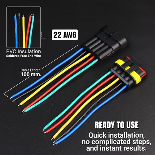 TMH 10Pcs 5 Pin Electrical Connector Male and Female, 10cm. 22 AWG Waterproof Wire Connectors 5 Way with Heat Shrink Tubing for Car Truck Boat Wire Connection (5 Set) - size: 5 Pin - 5 Sets
