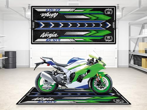 wibeart MPM Motorcycle Mat for ZX-10R Washable Non - Slip Oil & Water Resistant Parking Pitmat for Garage, Showroom, Workshop Use | Size 1: 86.6 x 39.4/220 x 100 cm