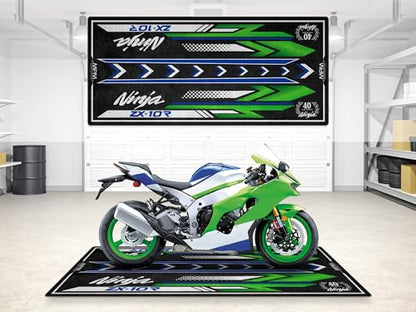 wibeart MPM Motorcycle Mat for ZX-10R Washable Non - Slip Oil & Water Resistant Parking Pitmat for Garage, Showroom, Workshop Use | Size 1: 86.6 x 39.4/220 x 100 cm