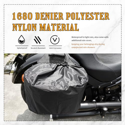 Motorcycle Saddlebags 25L Universal Throw Over Saddle Bags Waterproof Large Capacity Duffle Gear Organizer for Camping Trip Travel Outdoor with Raincover, Green