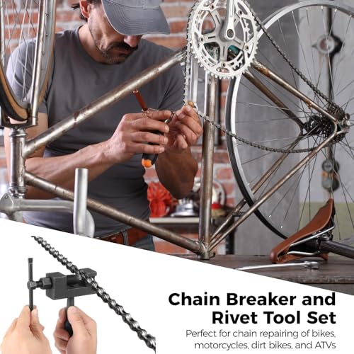 OMISTAR Motorcycle Chain Rivet Tool Kit- 15 Pcs Motorcycle Chain Breaker Rivet Tool Set,Chain Link Removal Tool Chain Splitter Repair Tool For Motorcycles,Bikes,Dirt Bikes,Atvs