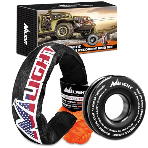 Nilight Synthetic Soft Shackle & Recovery Ring Kit 1/2inch x 24inch Soft Shackle (56,000 LBS Breaking Strength) with Snatch Ring (46,000 LBS MBS) for 4x4 Truck SUV ATV Off Road, 2 Years Warranty - color: 1Pc Shackles Orange + Snatch Ring