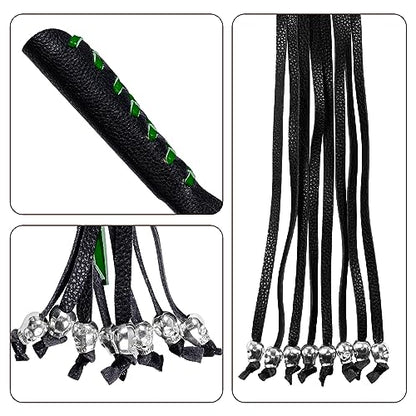 Motorcycle Lever Cover PU Leather Fringed Brake Clutch Covers Universal Grip Tassels Motorcycle Handlebar Covers with Skull Beads - color: Black with Green Strap