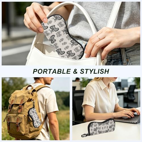 Motorcycle Gloves Beige Print Glasses Case Soft Sunglasses Pouch with Zipper Carabiner Clip, Portable Eyeglass Holder for Men Women, Fits Most Eyewear, Scratch-Resistant (6.7x3.3in)