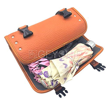 Motorcycle Fork Bag Orange Waterproof Motorbike Tool Bag Handlebar Bag PU Leather Saddlebag Front Rear Storage Tool Pouch