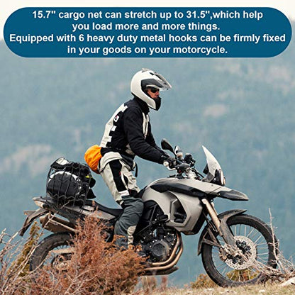 2Pack15.7 x15.7 Cargo Net, Made of Rubber Heavy Duty Bungee Net Stretches to 31.5"x31.5", Gear Helmet Luggage Thicken Netting with 3"x3" Small Mesh &6Adjustable Metal Hooks for Motorcycle, Bike, ATV - size: 15.7x15.7 - 2 Pcs
