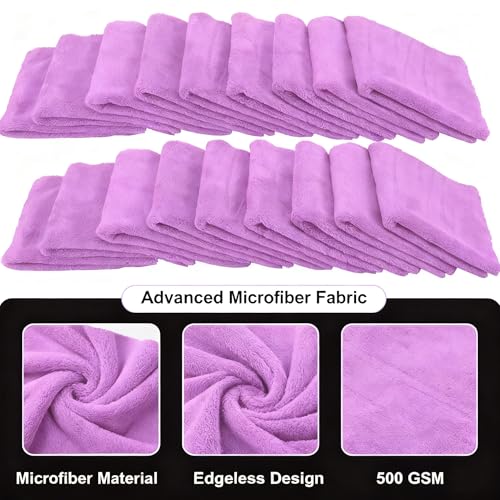 Premium Microfiber Detailing Absorbent Towels, 340 GSM Lint-Free Car Polishing Waxing Buffing Dry Towels for House, Kitchen, Car, Glass, Stainless Steel, Window, Boat Cleaner - 6 Pack (Purple) - color: Purple 6pcs