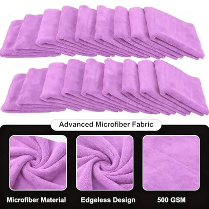 Premium Microfiber Detailing Absorbent Towels, 340 GSM Lint-Free Car Polishing Waxing Buffing Dry Towels for House, Kitchen, Car, Glass, Stainless Steel, Window, Boat Cleaner - 6 Pack (Purple) - color: Purple 6pcs