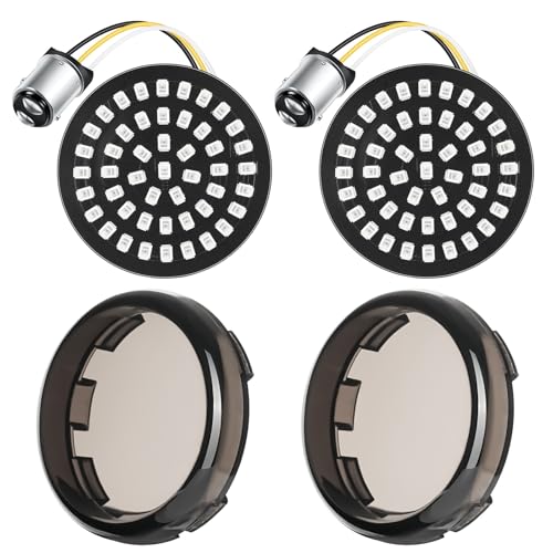 PBYMT New 1157 LED Motorcycle Rear Turn Signals Bulbs 2 Inch Bullet Lights with Smoked Lens Covers Fit for Harley Davidson Touring Dyna Softail Sportster Street Glide Road Glide Iron 883, 2PCS