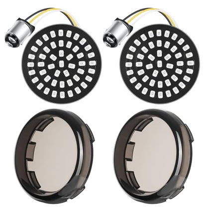 PBYMT New 1157 LED Motorcycle Rear Turn Signals Bulbs 2 Inch Bullet Lights with Smoked Lens Covers Fit for Harley Davidson Touring Dyna Softail Sportster Street Glide Road Glide Iron 883, 2PCS