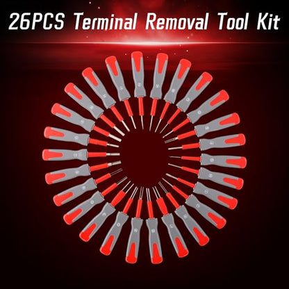 26PCS Universal Terminal Removal Tool Kit, Connector Pin Removal Tool for Replace Universal Automotive Vehicle Wire Harness Pin Connector Release - size: 26PCS