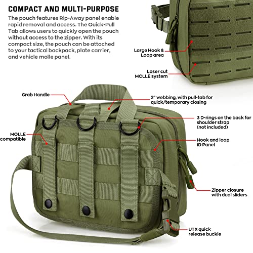 LIVANS Tactical Molle Medical Pouch - Upgraded Size, Large Capacity IFAK Pouch with Detachable Quick Release and Headrest Mount, Includes Flag and Cross Patch - color: Army Green