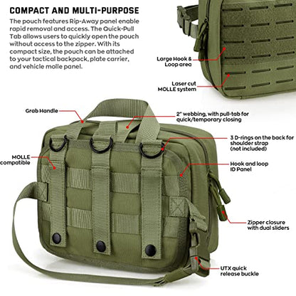 LIVANS Tactical Molle Medical Pouch - Upgraded Size, Large Capacity IFAK Pouch with Detachable Quick Release and Headrest Mount, Includes Flag and Cross Patch - color: Army Green