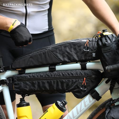 Rhinowalk Bike Frame Bag 2.1L, Waterproof Front Tube Bag with Dual Compartments, YKK Zipper, Phone Storage & Cable Port – Fits Most Bikes – Black - color: Full Black, 2.1L