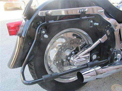 SLMOTO Hard Saddle Bags, 5" Stretched Saddlebags Saddle Bag w/Black Softail Conversion Brackets Fit For Harley Fatboy FLSTF Softail Deluxe FLSTN Black - color: Matte Black+ Black Conversion Brackets