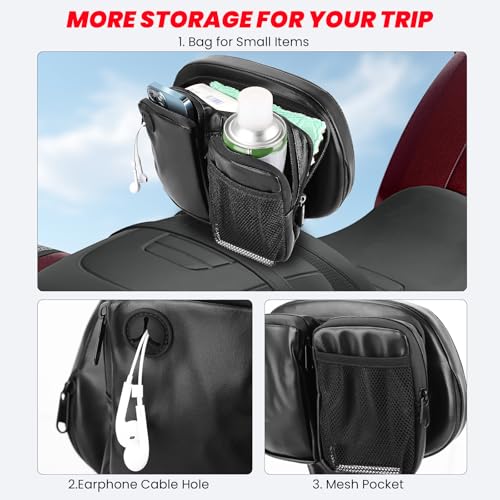Ajustable Rider Backrest for Harley Touring 1997-2026, Detachable Plug-in Backrest Bracket Pad with Storage Bag for Street Road Elecectra Glide Ultra - size: Driver Backrest W/ Pouch 2