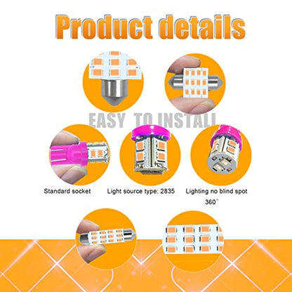 YOGEIER Car LED Bulb, Pink, 24 Sets, Compatible with All Vehicles, Wide Range of Applications, Easy Installation - color: pink