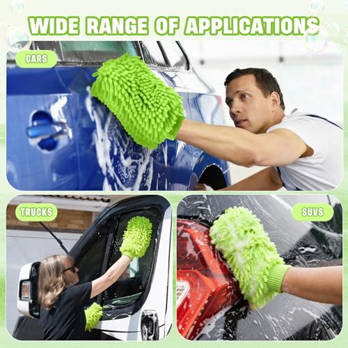 24 Pack Car Wash Mitt Bulk Microfiber, 10'' x 8'' Chenille Car Wash Mitt Gloves, Scratch Free Double Sided No Lint No Marks for Truck SUV and All Vehicle Surfaces (Lime Green) - color: Lime Green