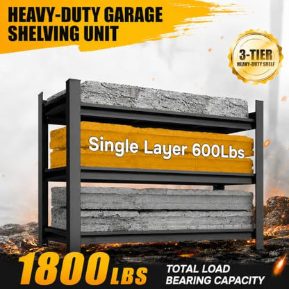Metal Garage Shelving 3 Tier, Adjustable Heavy Duty Garage Storage Shelves, Steel Storage Rack, Metal Shelving Unit for Pantry Kitchen Closet Utility Room, Black, 16" W x 10" D x 31" H - size: 3TIER-16"W X 10"D X 31"H