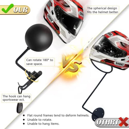 Kikerike Motorcycle Helmet Rack Wall Mount 180 Degree Rotation Metal Bike Helmet Holder Mount Bicycle Helmet Display Hanger Stand with 2 Hooks for Motorcycle Bike Baseball Rugby Helmet - Black, 4 Pcs - color: Black(4PCS)