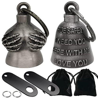 Dream Apparel 2 Pack Motorcycle Bells Guardian Angel for Biker Rider Men Women Ride Riding with Hangers, Drive Away Gremlins - color: Handful + Ride Safely & I Need You & Love You