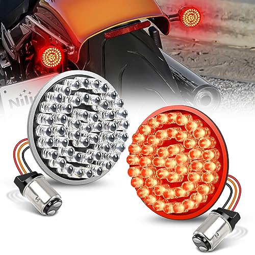 Nilight LED Turn Signal Rear Brake Running Lights 1157 Double Contacts Plug and Play for Harley Davidson Dyna Sportster Touring Street Glide Road King Iron 883 - color: Clear turn signal light