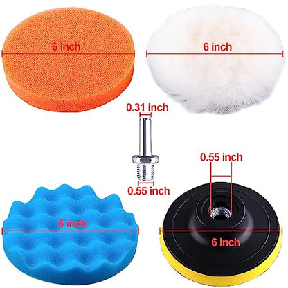 SIQUK 23 Pieces 6 Inch Buffing Pads Car Polisher Bonnets Foam Polishing Pad Kit Wax Buffer Polish Pads Car Buffer Attachment for Drill - size: 6 Inch