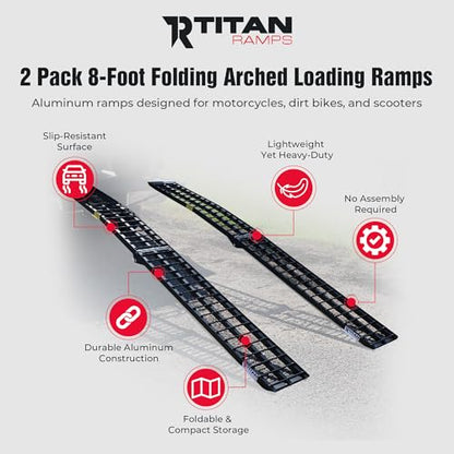 Titan Ramps 7'10" Portable ATV Ramps 1,200 lb. Capacity, Aluminum, Loading for Pickup Trucks Foldable, Lightweight with Serrated Crossbars - size: 7 ft 10'', 2 Pack