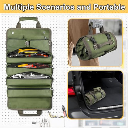 Tool Bag Organizer Roll Up: Gifts for Men Fathers Day Dad Gifts for Him Boyfriend Husband Birthday Portable Motorcycle Tool Box Woodworking Gift for Mechanic Craftsman Electrician Rollup Toolbag