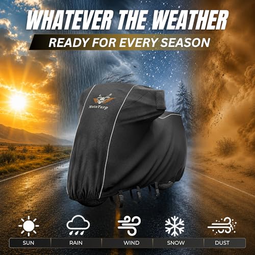 600D Heavy Duty Motorcycle Cover Waterproof Outdoor Storage All-Season Weatherproof Protection with Air Vents, Exhaust Heat Shield, Wheel Lock Slots - size: 5XL
