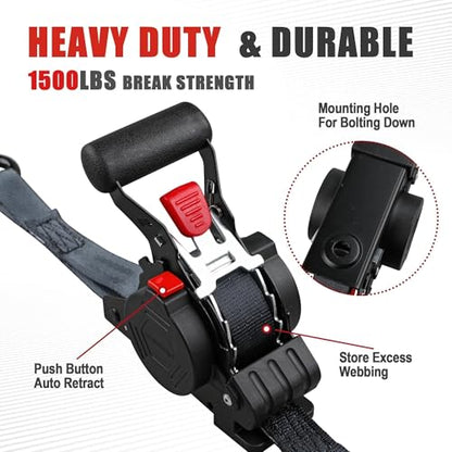 AWELCRAFT Retractable Ratchet Straps 4 Pack,Heavy Duty 1In x 12 Feet 1500lb Break Strength,Auto Self Retracting Tie Down,S-Hook with Safety Clips for Trucks,Cargo,ATV,Motorcycle