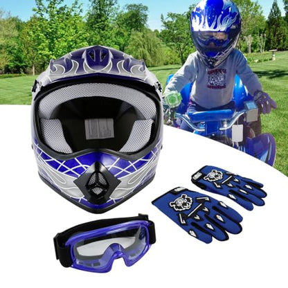 SLMOTO Dot Youth Kids Helmet Motocross Offroad Street Helmet Motorcycle Helmet Dirt Bike Motocross ATV Blue Skull Design HelmetGogglesGloves Small, Blue 2