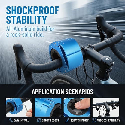 2 Pack Universal Aluminum Bike Phone Mount Anti-Shake Motorcycle Cell Holder for Phones CNC Metal Handlebar Bracket for Road & Mountain Bikes-Blue - color: Blue