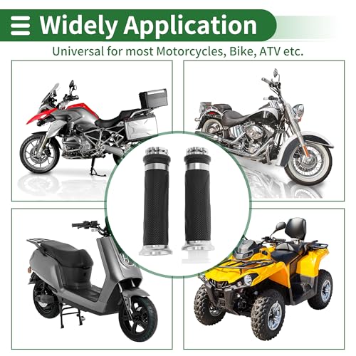 7/8" 22mm 15/16" 24mm Motorcycle Hand Grips Cover Kit Non Slip Rubber Handlebar End Grips for Motorcycle Scooter Bicycle ATV Silver Tone - color: Silver Tone