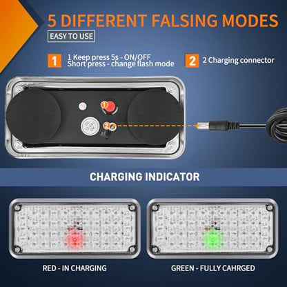 Nilight 2PCS 42LED Red Blue Magnetic Strobe Lights Portable Warning Hazard Light Surface Mount Waterproof 5 Patterns for 12V 24V Cars Trucks Van Off Road Vehicles ATV - color: 42LED Red Blue