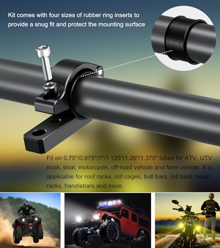 BRCOVAN 2PCS, Metal Light Bar Mounts, Off-Road LED Light Mounting Bracket | Fit for Round Rails 0.75" / 0.875'' / 1" / 1.125'' /1.26" / 1.375'' in Diameter, for Motorcycle ATV UTV Boat Truck