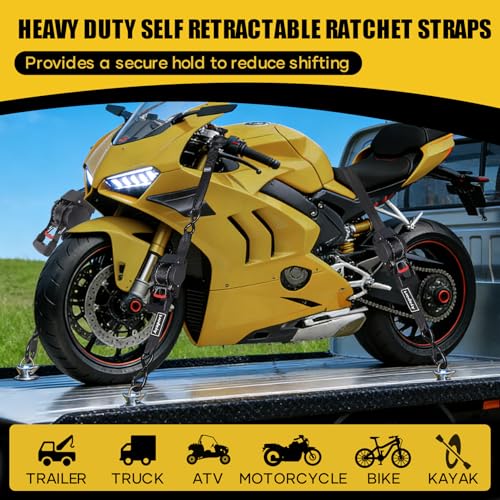 Ayaport Retractable Ratchet Straps 1.75in X 10ft, 4400lbs Break Strength, Heavy Duty Ratchet Straps Self RetractableTie Down Straps with Hook & Soft Loops for Motorcycle, Cargo Trailer, Truck, 2PK - size: 1.75"x10'-2pc