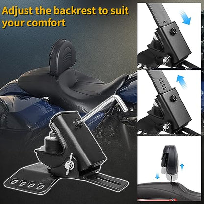 AUFER Adjustable Plug-in Heavy Duty Driver Rider Backrest Kits Compatible With For 1997-2020 2021 2022 2023 2024 2025 2026 Harley Touring Road King Street Glide Road Glide Electra Glide,Black - size: Stripe Style (Black)