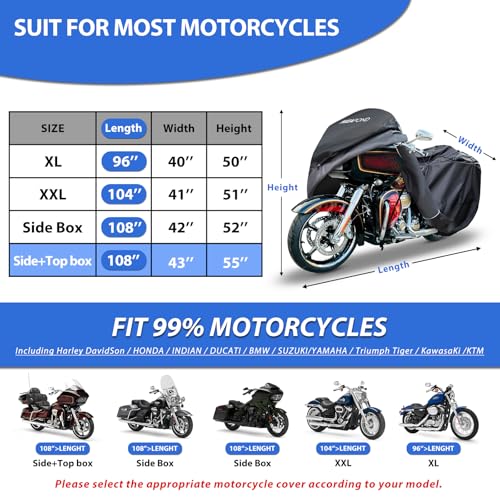 Motorcycle Cover for Harley Davidson Touring Models Road Glide Limited, Ultra Limited, Ultra Classic, Road King, Road Glide, Street Glide, Electra Glide - Waterproof Motorcycle Cover Outdoor Storage - size: 110"-Touring Ultra
