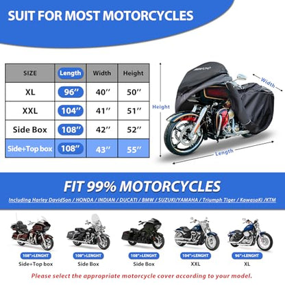 Motorcycle Cover for Harley Davidson Touring Models Road Glide Limited, Ultra Limited, Ultra Classic, Road King, Road Glide, Street Glide, Electra Glide - Waterproof Motorcycle Cover Outdoor Storage - size: 110"-Touring Ultra