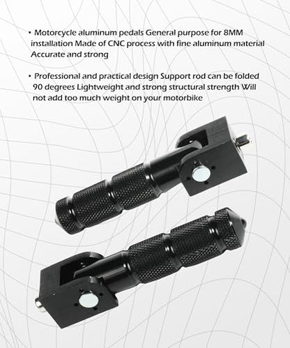 SCUARI Motorcycle Foot Pegs,Car Accessories Foot Pegs,8MM Foot Pegs for Motorcycles,90 Degree Foldable Motorcycle Foot Peg,Aluminum Passenger Foot Pegs Supports,Fit for Bicycles Electric Bikes ATV