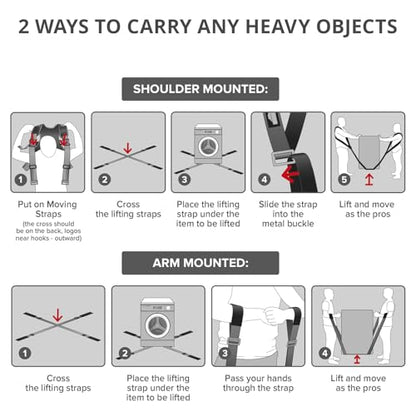 X-Protector Moving Straps - 2 Pairs - Lifting Straps for 2 Movers - Move Furniture Easily and Safely - Perfect for Lifting and Moving Heavy Objects! (with Back Support) - style: Moving Straps (With Back Support, Black)