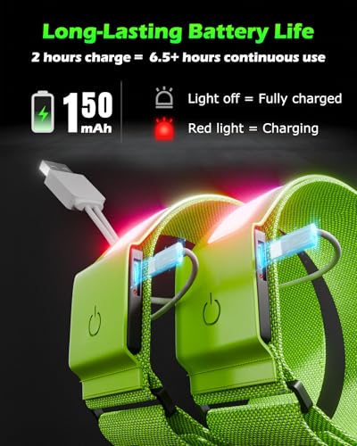Topward LED Armband 2 Pack, Light up Reflective Arm Bands Glow Bracelets, Running Lights for Runners Dog Walking - 5 Colors 11 Light Modes - Adjustable Velcro - Rechargeable - color: Green